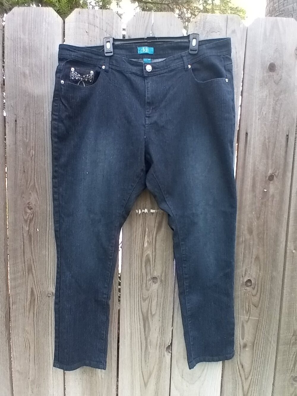 DKIN Jeanswear Premium Ankle Skinny Jeans 24W Dark Blue Rhinestone On Pockets
